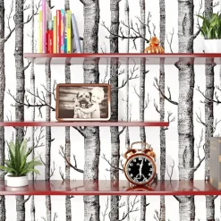 Cool Wallpapers 1pc Birch Tree Wallpaper Black and White Peel and Stick Wall Mural Wall Sticker Self-Adhesive PVC For Home Decor Cabinet Table Chair Room Backdrop Renovation 45cmx600cm/17.7