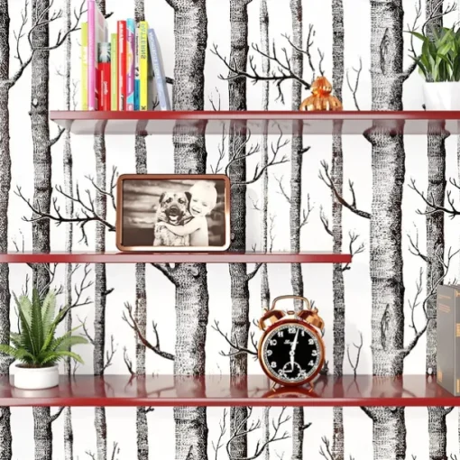 Cool Wallpapers 1pc Birch Tree Wallpaper Black and White Peel and Stick Wall Mural Wall Sticker Self-Adhesive PVC For Home Decor Cabinet Table Chair Room Backdrop Renovation 45cmx600cm/17.7"x236.2"