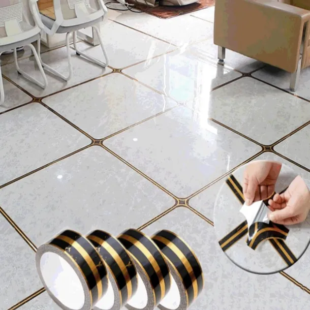 Cool Wallpapers Stripe Wallpaper Border Wall Mural Black Gold Waistline Baseboard Peel and Stick Self Adhesive PVC/Vinyl Modern Waterproof Wall Decal for Room, 0.98"x196.8"