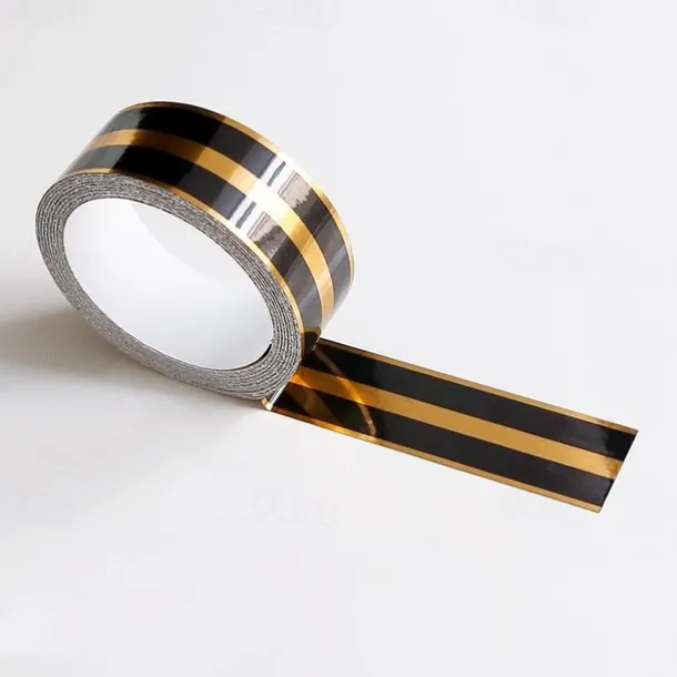 Cool Wallpapers Stripe Wallpaper Border Wall Mural Black Gold Waistline Baseboard Peel and Stick Self Adhesive PVC/Vinyl Modern Waterproof Wall Decal for Room, 0.98"x196.8"