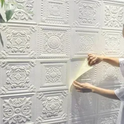 Cool Wallpapers White Foam Wall Mural Wall Panel Peel and Stick Wall Sticker Floral Removable Wall Covering, PVC/Vinyl Material Self adhesive Wallpaper, Room Wallcovering for Home Decoration