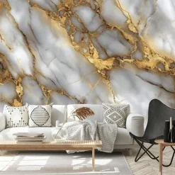 Cool Wallpapers White Gold Marble Wallpaper Wall Mural Wall Covering Sticker Peel and Stick Removable PVC/Vinyl Material Self Adhesive/Adhesive Required Wall Decor for Living Room Kitchen Bathroom