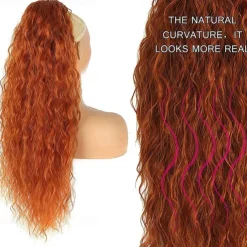 Copper Red Curly Wavy Drawstring Ponytail Extension for Black WomenSynthetic Long Wavy 28inch Curly Ponytail Extension Ginger Orange Ponytail Extension Clip in Wavy Ponytail Extension 30C