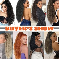 Copper Red Curly Wavy Drawstring Ponytail Extension for Black WomenSynthetic Long Wavy 28inch Curly Ponytail Extension Ginger Orange Ponytail Extension Clip in Wavy Ponytail Extension 30C