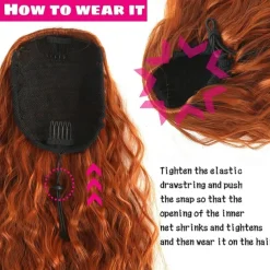 Copper Red Curly Wavy Drawstring Ponytail Extension for Black WomenSynthetic Long Wavy 28inch Curly Ponytail Extension Ginger Orange Ponytail Extension Clip in Wavy Ponytail Extension 30C