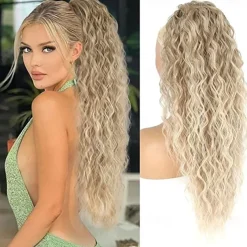 Copper Red Curly Wavy Drawstring Ponytail Extension for Black WomenSynthetic Long Wavy 28inch Curly Ponytail Extension Ginger Orange Ponytail Extension Clip in Wavy Ponytail Extension 30C