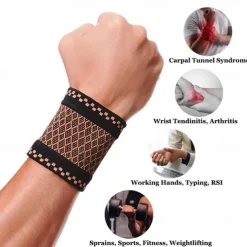 Copper Wrist Compression Brace (2Pcs), Elastic Wrist Support Sleeve Wrist Braces for Tendonitis, Arthritis, Carpal Tunnel Pain Relief, Soft Wrist Wrap Wristbands for Sport, Fitness, Workout, Typing(S)