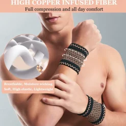 Copper Wrist Compression Brace (2Pcs), Elastic Wrist Support Sleeve Wrist Braces for Tendonitis, Arthritis, Carpal Tunnel Pain Relief, Soft Wrist Wrap Wristbands for Sport, Fitness, Workout, Typing(S)