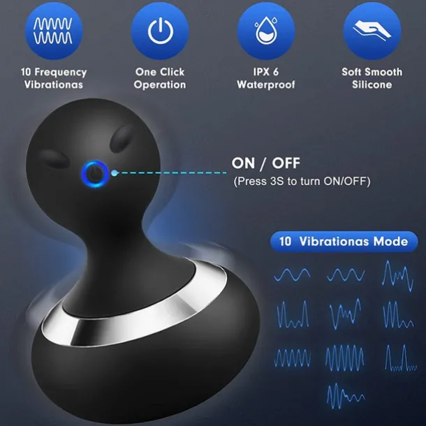 Cordless Electric Handheld Massager with 10 Vibrations, Rechargeable Neck and Body Massager – Black