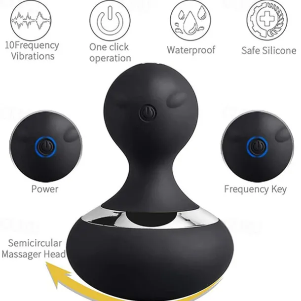 Cordless Electric Handheld Massager with 10 Vibrations, Rechargeable Neck and Body Massager – Black