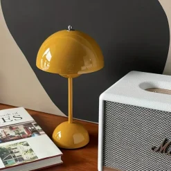 Cordless Touch Table Lamp, Dimmable Mushroom Beside Lamps Tri-Color Temperatures, Battery Operated Desk Lamp for Living Room, Bar and Bedroom, Yellow White Black