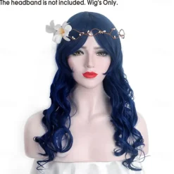 Corpse Bride Anime Cosplay Wigs Long Wave Dark Blue Synthetic Hair Wig Halloween Wigs