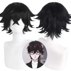 Cosplay Costume Wig Bouncy Curl Natural Wave Short Bob Neat Bang With Bangs Machine Made Wig Short Natural Black #1B Synthetic Hair Men's Classic Comfortable Black