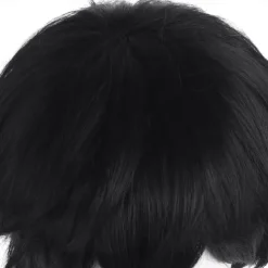 Cosplay Costume Wig Bouncy Curl Natural Wave Short Bob Neat Bang With Bangs Machine Made Wig Short Natural Black #1B Synthetic Hair Men's Classic Comfortable Black