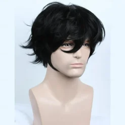 Cosplay Costume Wig Synthetic Wig Loose Curl Asymmetrical Wig Short Natural Black Synthetic Hair 10 inch Men's Fluffy Black Halloween Wigs
