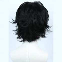 Cosplay Costume Wig Synthetic Wig Loose Curl Asymmetrical Wig Short Natural Black Synthetic Hair 10 inch Men's Fluffy Black Halloween Wigs