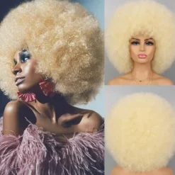 Cosplay Wigs Afro Puff Wigs for Women Short Afro Kinky Curly Wig Heat Resistant Synthetic Hair Fluffy Soft Natural Looking Wig for Black Women Halloween Wigs