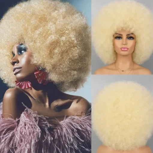 Cosplay Wigs Afro Puff Wigs for Women Short Afro Kinky Curly Wig Heat Resistant Synthetic Hair Fluffy Soft Natural Looking Wig for Black Women Halloween Wigs