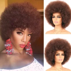 Cosplay Wigs Afro Puff Wigs for Women Short Afro Kinky Curly Wig Heat Resistant Synthetic Hair Fluffy Soft Natural Looking Wig for Black Women Halloween Wigs