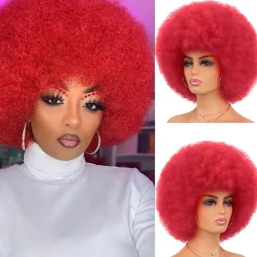 Cosplay Wigs Afro Puff Wigs for Women Short Afro Kinky Curly Wig Heat Resistant Synthetic Hair Fluffy Soft Natural Looking Wig for Black Women Halloween Wigs