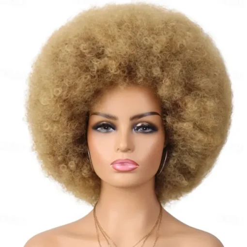 Cosplay Wigs Afro Puff Wigs for Women Short Afro Kinky Curly Wig Heat Resistant Synthetic Hair Fluffy Soft Natural Looking Wig for Black Women Halloween Wigs