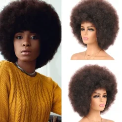 Cosplay Wigs Afro Puff Wigs for Women Short Afro Kinky Curly Wig Heat Resistant Synthetic Hair Fluffy Soft Natural Looking Wig for Black Women Halloween Wigs