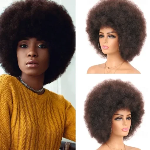 Cosplay Wigs Afro Puff Wigs for Women Short Afro Kinky Curly Wig Heat Resistant Synthetic Hair Fluffy Soft Natural Looking Wig for Black Women Halloween Wigs