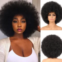 Cosplay Wigs Afro Puff Wigs for Women Short Afro Kinky Curly Wig Heat Resistant Synthetic Hair Fluffy Soft Natural Looking Wig for Black Women Halloween Wigs