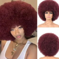 Cosplay Wigs Afro Puff Wigs for Women Short Afro Kinky Curly Wig Heat Resistant Synthetic Hair Fluffy Soft Natural Looking Wig for Black Women Halloween Wigs
