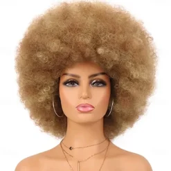 Cosplay Wigs Afro Puff Wigs for Women Short Afro Kinky Curly Wig Heat Resistant Synthetic Hair Fluffy Soft Natural Looking Wig for Black Women Halloween Wigs