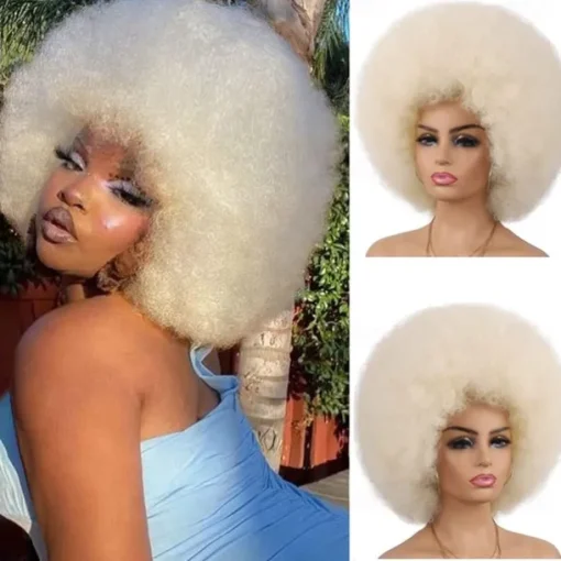 Cosplay Wigs Afro Puff Wigs for Women Short Afro Kinky Curly Wig Heat Resistant Synthetic Hair Fluffy Soft Natural Looking Wig for Black Women Halloween Wigs
