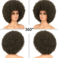 Cosplay Wigs Afro Puff Wigs for Women Short Afro Kinky Curly Wig Heat Resistant Synthetic Hair Fluffy Soft Natural Looking Wig for Black Women Halloween Wigs