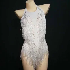 Costumes Exotic Dancewear Leotard / Onesie Tassel Crystals / Rhinestones Women's Performance Sleeveless Spandex