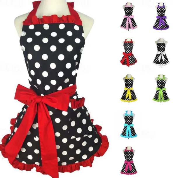 Cotton Chef Apron For Women and Men, Kitchen Cooking Apron, Personalised Gardening Apron Polka Dots Salon Pinafore Vintage Apron Mother's Gift