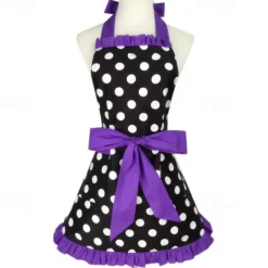 Cotton Chef Apron For Women and Men, Kitchen Cooking Apron, Personalised Gardening Apron Polka Dots Salon Pinafore Vintage Apron Mother's Gift