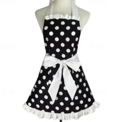 Cotton Chef Apron For Women and Men, Kitchen Cooking Apron, Personalised Gardening Apron Polka Dots Salon Pinafore Vintage Apron Mother's Gift