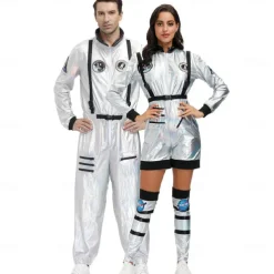 Couples Astronaut Halloween Group Couples Costumes Men's Women's Movie Cosplay Silver Leotard / Onesie Halloween Carnival Masquerade