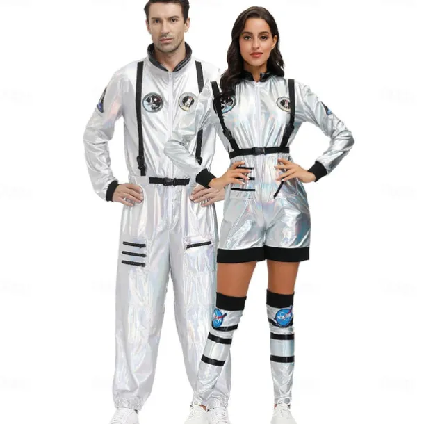 Couples Astronaut Halloween Group Couples Costumes Men's Women's Movie Cosplay Silver Leotard / Onesie Halloween Carnival Masquerade