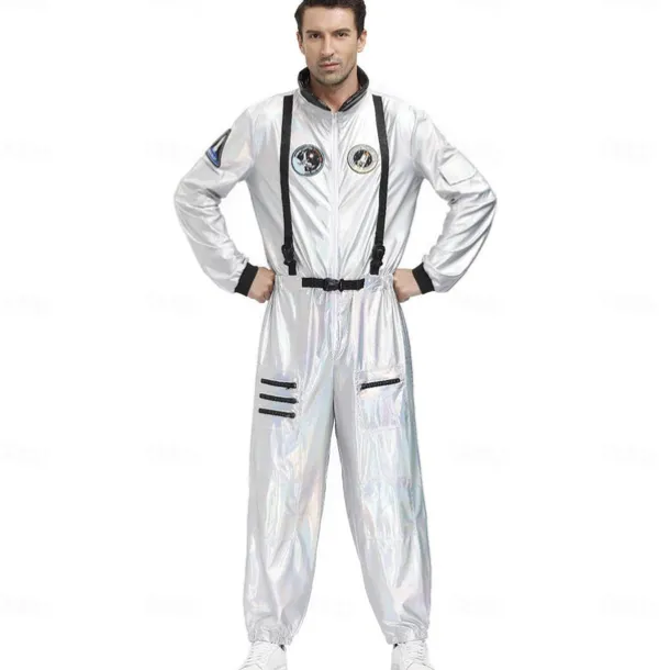 Couples Astronaut Halloween Group Couples Costumes Men's Women's Movie Cosplay Silver Leotard / Onesie Halloween Carnival Masquerade