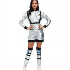 Couples Astronaut Halloween Group Couples Costumes Men's Women's Movie Cosplay Silver Leotard / Onesie Halloween Carnival Masquerade