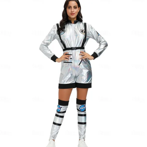Couples Astronaut Halloween Group Couples Costumes Men's Women's Movie Cosplay Silver Leotard / Onesie Halloween Carnival Masquerade