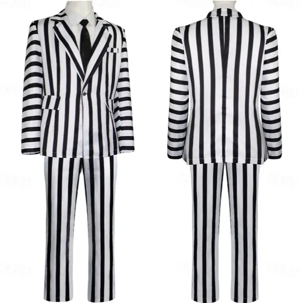 Couples Beetlejuice Beetlejuice Cosplay Costume Outfits Men's Women's Movie Cosplay Cosplay Costume Party Halloween Carnival Masquerade Event / Party Masquerade