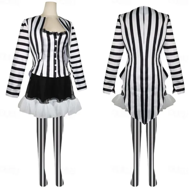 Couples Beetlejuice Beetlejuice Cosplay Costume Outfits Men's Women's Movie Cosplay Cosplay Costume Party Halloween Carnival Masquerade Event / Party Masquerade