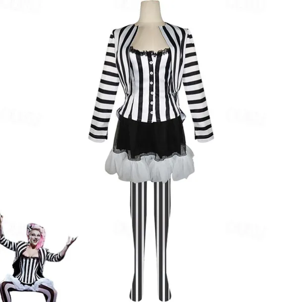 Couples Beetlejuice Beetlejuice Cosplay Costume Outfits Men's Women's Movie Cosplay Cosplay Costume Party Halloween Carnival Masquerade Event / Party Masquerade