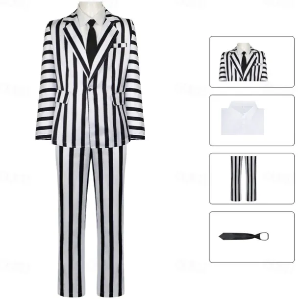 Couples Beetlejuice Beetlejuice Cosplay Costume Outfits Men's Women's Movie Cosplay Cosplay Costume Party Halloween Carnival Masquerade Event / Party Masquerade