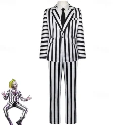 Couples Beetlejuice Beetlejuice Cosplay Costume Outfits Men's Women's Movie Cosplay Cosplay Costume Party Halloween Carnival Masquerade Event / Party Masquerade