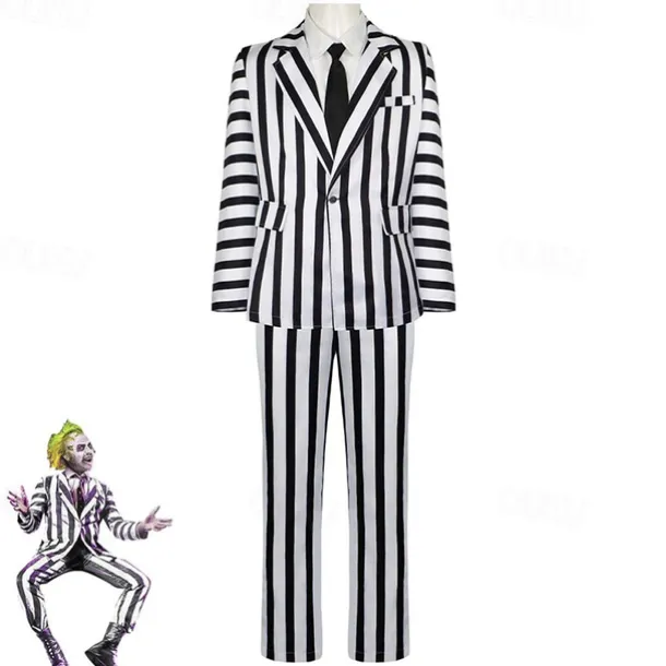 Couples Beetlejuice Beetlejuice Cosplay Costume Outfits Men's Women's Movie Cosplay Cosplay Costume Party Halloween Carnival Masquerade Event / Party Masquerade