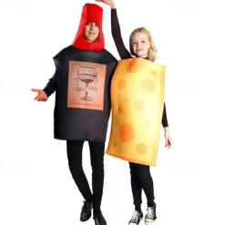 Couples Cheese Wine Funny Costumes Couples' Costumes Men's Women's Movie Cosplay Cosplay Costumes Black Leotard / Onesie Halloween Carnival Masquerade