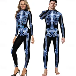 Couples Halloween Carnival muscle skeleton frame horror digital print parade party performance costume