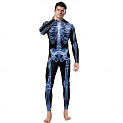 Couples Halloween Carnival muscle skeleton frame horror digital print parade party performance costume